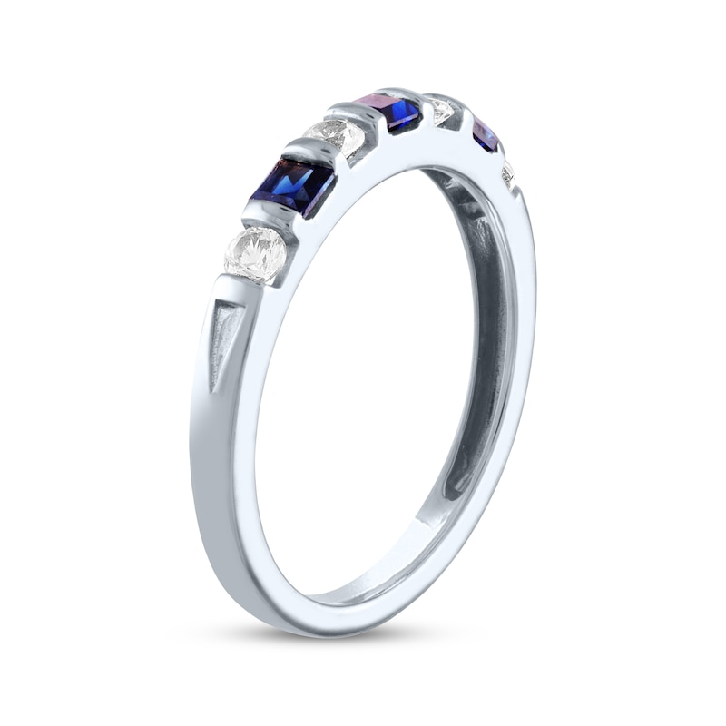 Main Image 2 of Square-Cut Blue Lab-Created Sapphire & Round-Cut White Lab-Created Sapphire Ring Sterling Silver