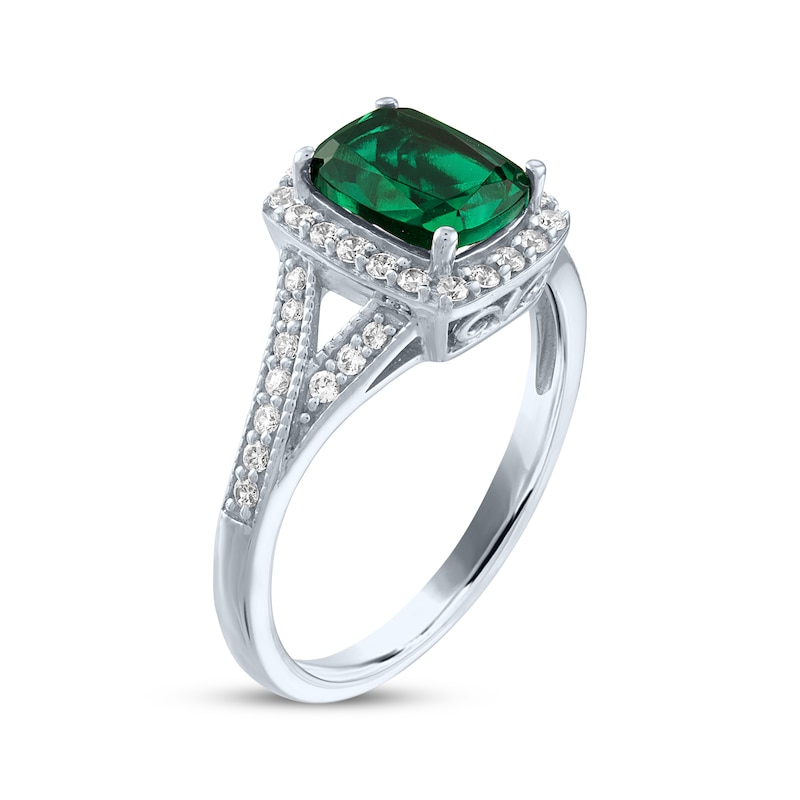 Main Image 2 of Cushion-Cut Lab-Created Emerald & White Lab-Created Sapphire Ring Sterling Silver