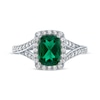 Thumbnail Image 3 of Cushion-Cut Lab-Created Emerald & White Lab-Created Sapphire Ring Sterling Silver