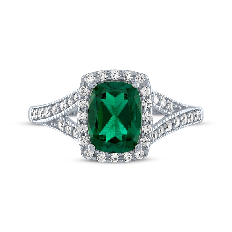 Main Image 3 of Cushion-Cut Lab-Created Emerald & White Lab-Created Sapphire Ring Sterling Silver