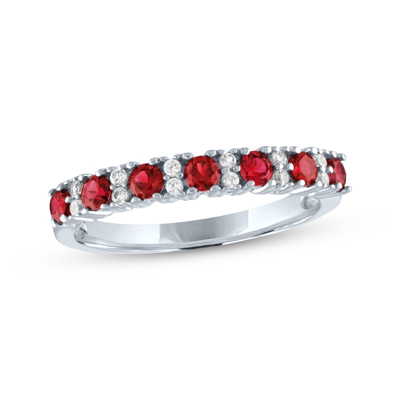 Main Image 1 of Lab-Created Ruby & White Lab-Created Sapphire Stackable Ring Sterling Silver