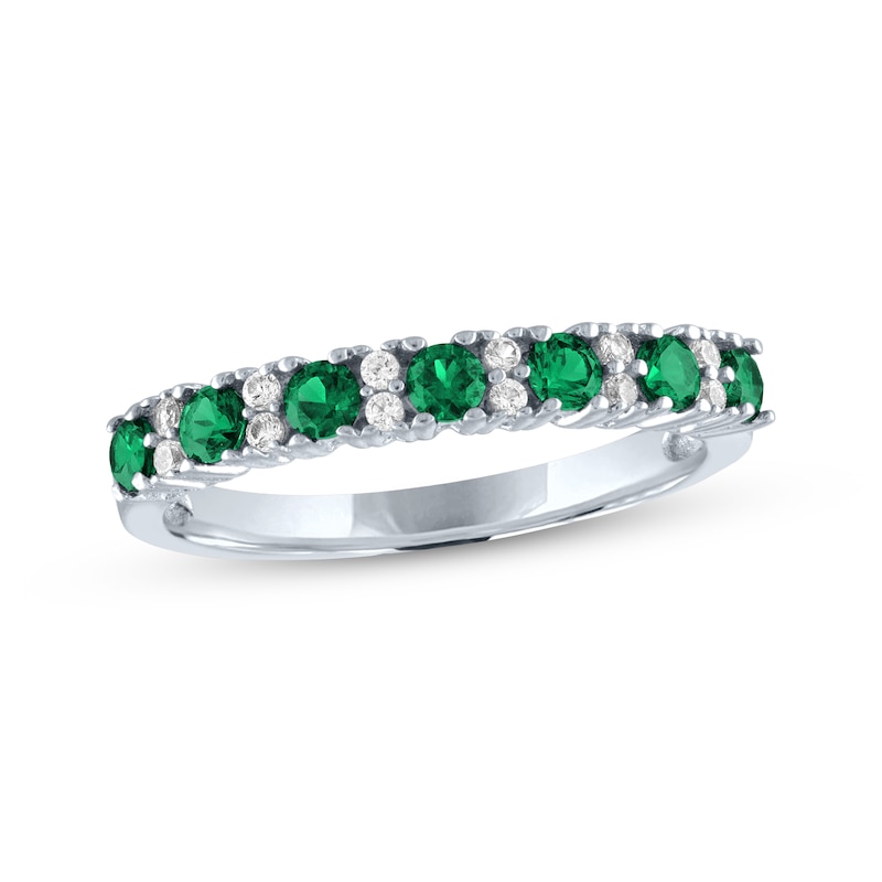 Main Image 1 of Lab-Created Emerald & White Lab-Created Sapphire Stackable Ring Sterling Silver