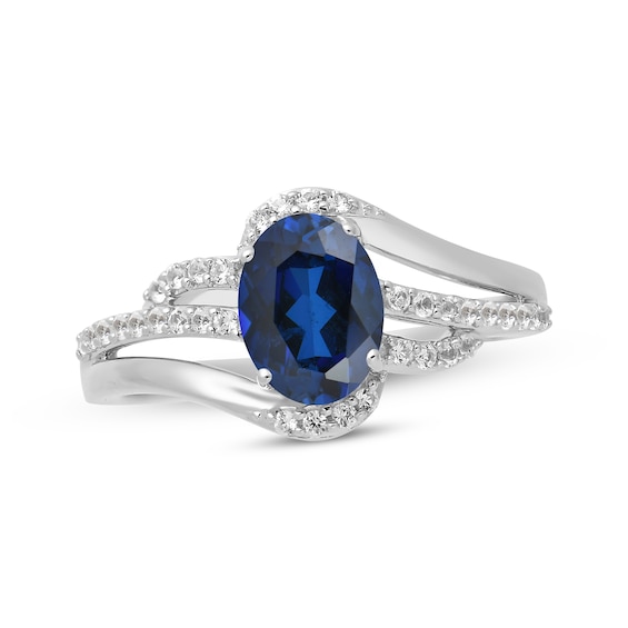 Oval-Cut Blue Lab-Created Sapphire & White Lab-Created Sapphire Bypass Ring Sterling Silver