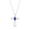 Thumbnail Image 1 of Oval-Cut Blue Lab-Created Sapphire & White Lab-Created Sapphire Looping Cross Necklace Sterling Silver 18&quot;