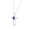 Thumbnail Image 2 of Oval-Cut Blue Lab-Created Sapphire & White Lab-Created Sapphire Looping Cross Necklace Sterling Silver 18&quot;