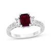 Thumbnail Image 1 of Emerald-Cut Lab-Created Ruby & White Lab-Created Sapphire Ring Sterling Silver