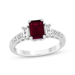 Emerald-Cut Lab-Created Ruby & White Lab-Created Sapphire Ring Sterling Silver