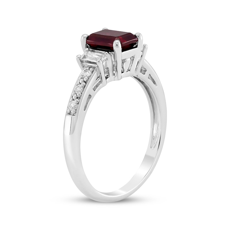 Main Image 2 of Emerald-Cut Lab-Created Ruby & White Lab-Created Sapphire Ring Sterling Silver