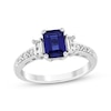 Thumbnail Image 1 of Emerald-Cut Blue Lab-Created Sapphire & White Lab-Created Sapphire Ring Sterling Silver