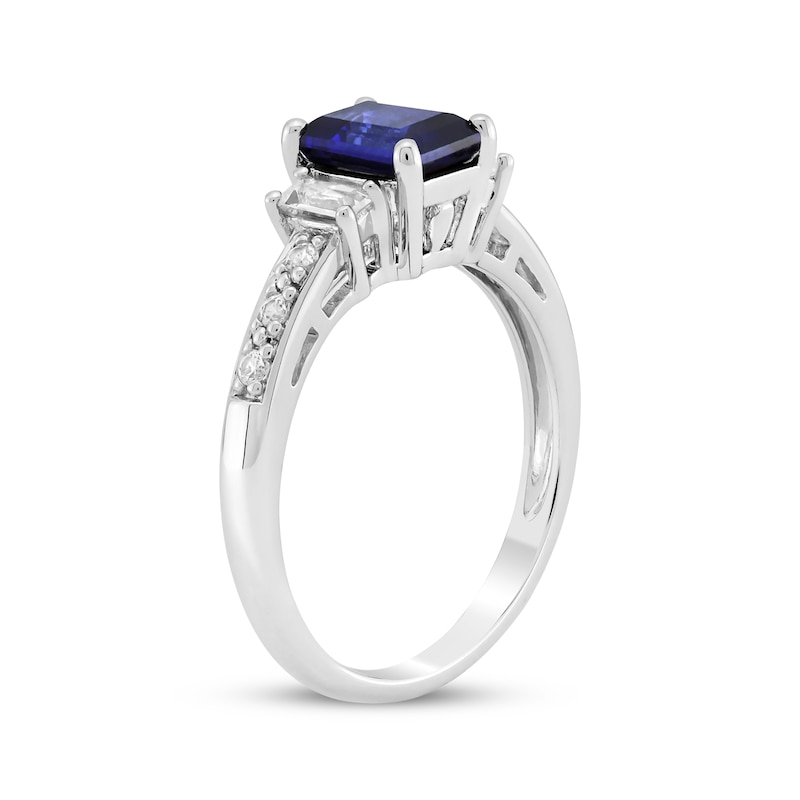 Main Image 2 of Emerald-Cut Blue Lab-Created Sapphire & White Lab-Created Sapphire Ring Sterling Silver