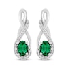 Thumbnail Image 1 of Oval-Cut Lab-Created Emerald & White Lab-Created Sapphire Twist Drop Earrings Sterling Silver
