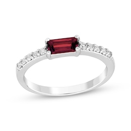 Baguette-Cut Lab-Created Ruby & White Lab-Created Sapphire Ring Sterling Silver