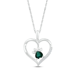 Heart-Shaped Lab-Created Emerald & White Lab-Created Sapphire Paw Print Necklace Sterling Silver 18&quot;