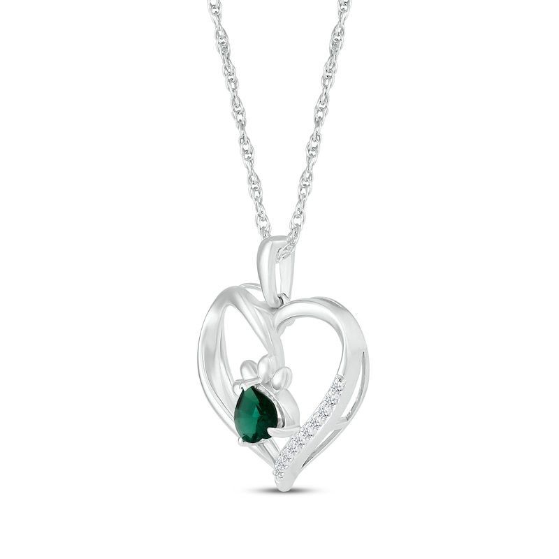 Main Image 2 of Heart-Shaped Lab-Created Emerald & White Lab-Created Sapphire Paw Print Necklace Sterling Silver 18&quot;