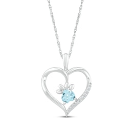 Heart-Shaped Aquamarine & White Lab-Created Sapphire Paw Print Necklace Sterling Silver 18&quot;