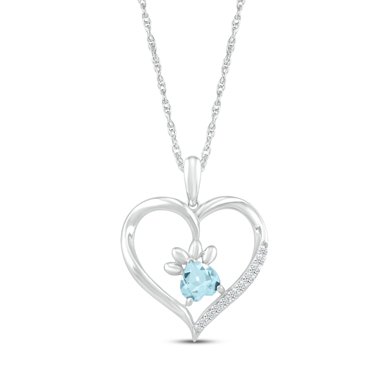 Heart-Shaped Aquamarine & White Lab-Created Sapphire Paw Print Necklace Sterling Silver 18"