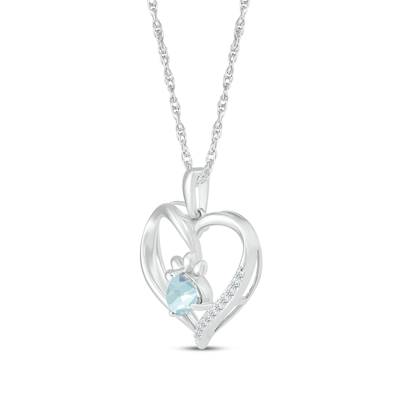 Heart-Shaped Aquamarine & White Lab-Created Sapphire Paw Print Necklace Sterling Silver 18"