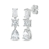 Thumbnail Image 1 of Pear, Square & Emerald-Cut White Lab-Created Sapphire Drop Earrings Sterling Silver