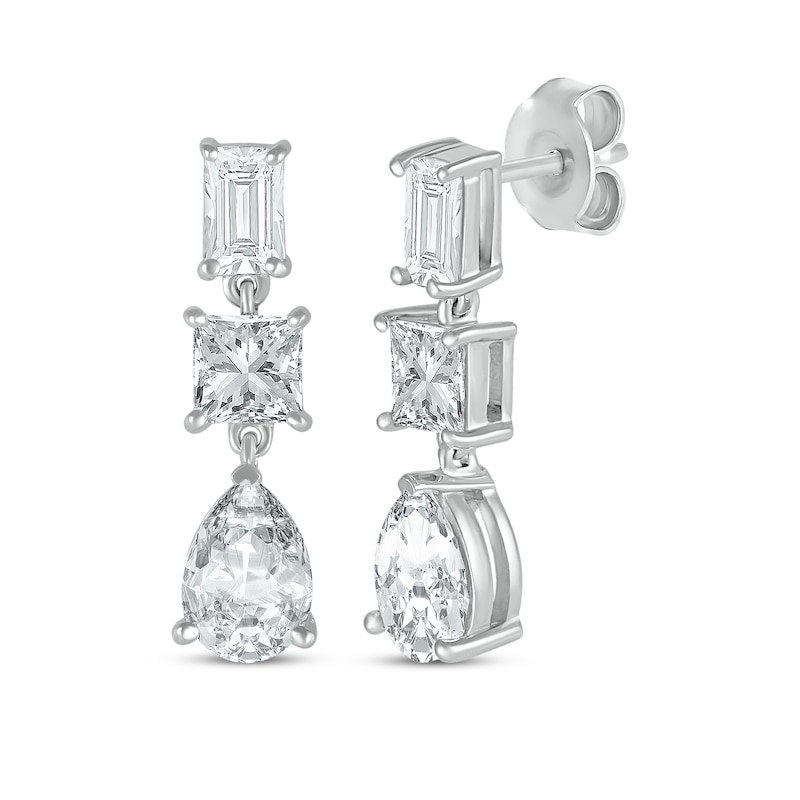 Main Image 1 of Pear, Square & Emerald-Cut White Lab-Created Sapphire Drop Earrings Sterling Silver