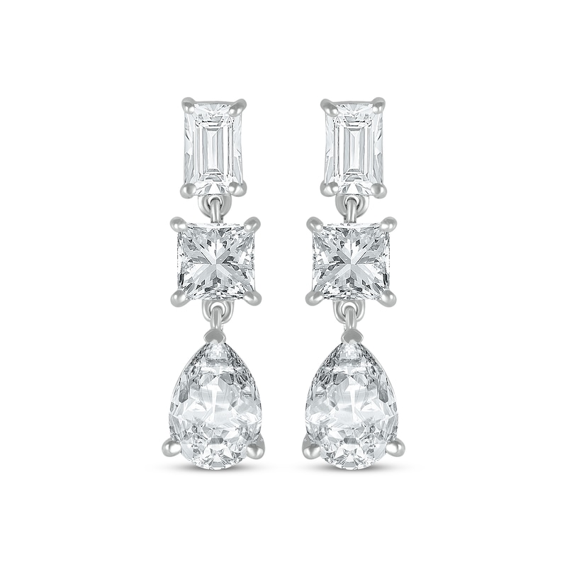 Main Image 2 of Pear, Square & Emerald-Cut White Lab-Created Sapphire Drop Earrings Sterling Silver