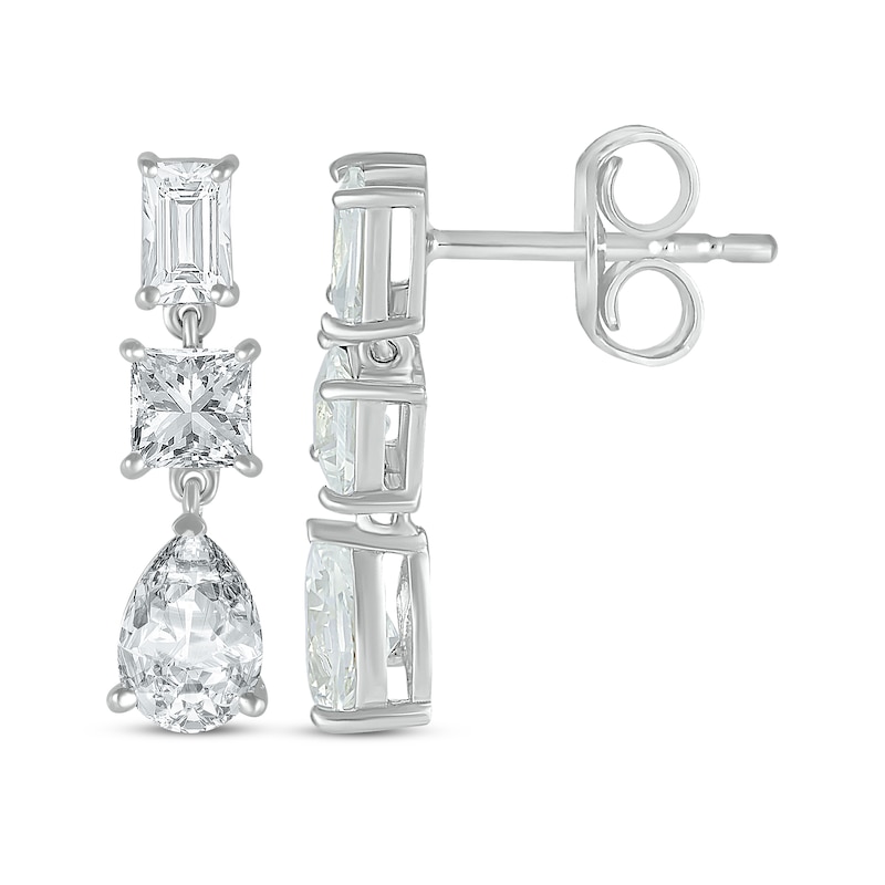 Main Image 3 of Pear, Square & Emerald-Cut White Lab-Created Sapphire Drop Earrings Sterling Silver