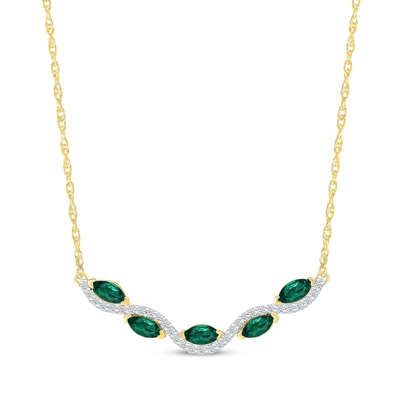 Main Image 1 of Marquise-Cut Lab-Created Emerald & Diamond Smile Necklace 1/5 ct tw 10K Yellow Gold 18&quot;