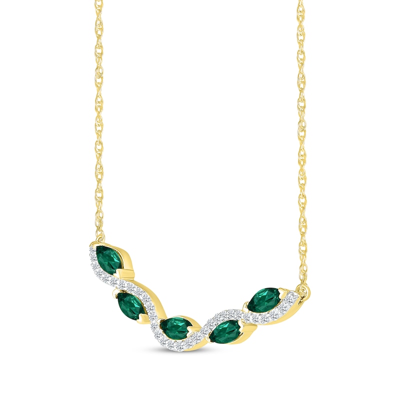 Main Image 2 of Marquise-Cut Lab-Created Emerald & Diamond Smile Necklace 1/5 ct tw 10K Yellow Gold 18&quot;