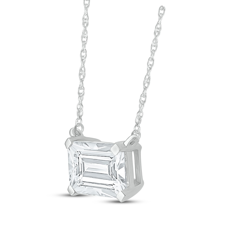 Emerald-Cut White Lab-Created Sapphire Necklace Sterling Silver 18"