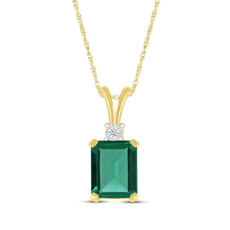Emerald-Cut Lab-Created Emerald & Diamond Accent Necklace 10K Yellow ...