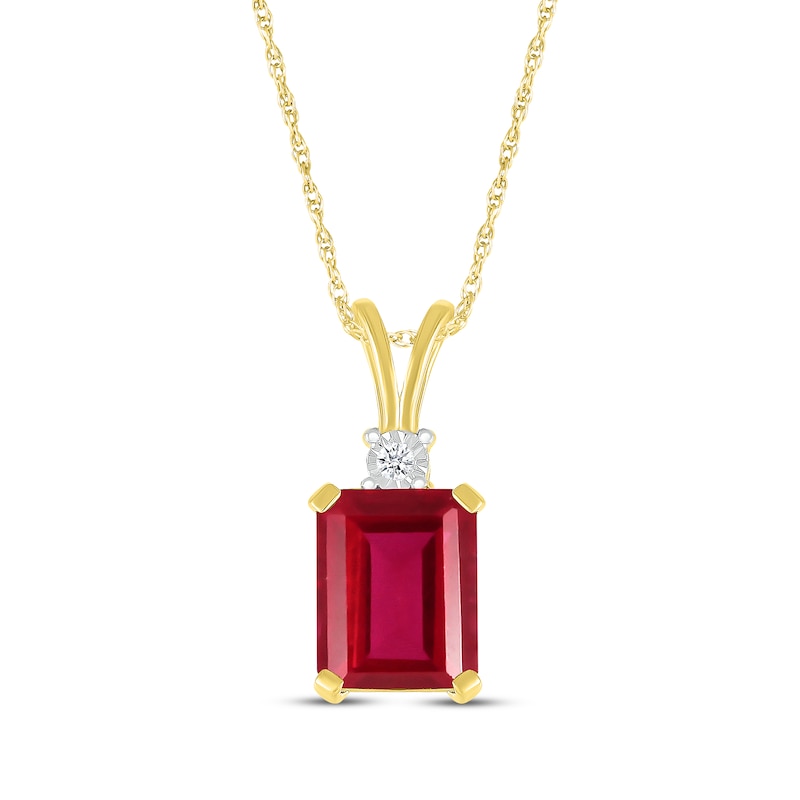 Emerald-Cut Lab-Created Ruby & Diamond Accent Necklace 10K Yellow Gold 18"