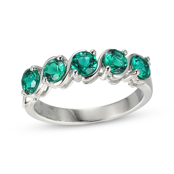 Lab-Created Emerald Five-Stone Ring Sterling Silver