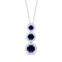 Blue Lab-Created Sapphire & Diamond Vertical Stack Necklace 1/8 ct tw Sterling Silver 18&quot;