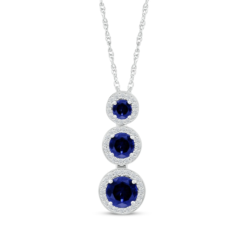 Main Image 1 of Blue Lab-Created Sapphire & Diamond Vertical Stack Necklace 1/8 ct tw Sterling Silver 18&quot;