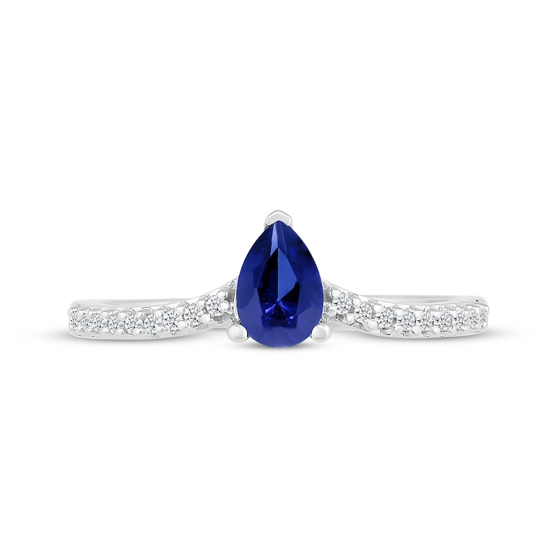 Main Image 2 of Pear-Shaped Blue Lab-Created Sapphire & Diamond Ring 1/10 ct tw Sterling Silver