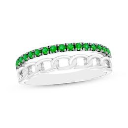 Lab-Created Emerald & Chain Link Faux Stack Ring Sterling Silver