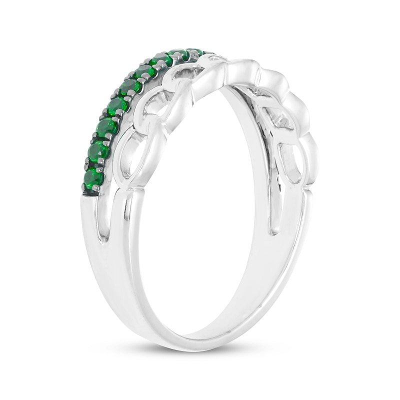 Main Image 2 of Lab-Created Emerald & Chain Link Faux Stack Ring Sterling Silver