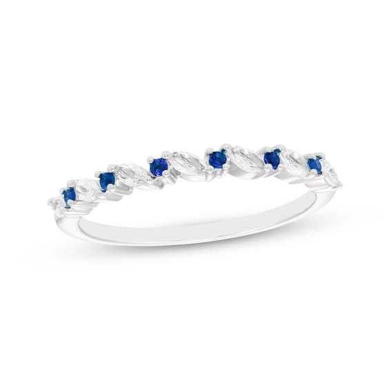 Round-Cut Blue Lab-Created Sapphire & Marquise-Cut White Lab-Created Sapphire Ring Sterling Silver