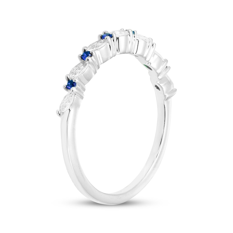 Main Image 2 of Round-Cut Blue Lab-Created Sapphire & Marquise-Cut White Lab-Created Sapphire Ring Sterling Silver