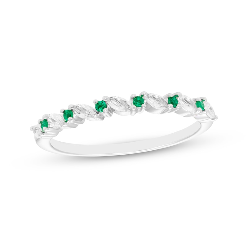 Main Image 1 of Round-Cut Lab-Created Emerald & Marquise-Cut White Lab-Created Sapphire Ring Sterling Silver