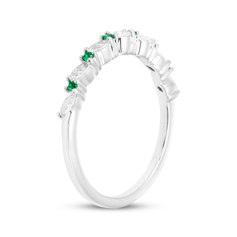 Main Image 2 of Round-Cut Lab-Created Emerald & Marquise-Cut White Lab-Created Sapphire Ring Sterling Silver