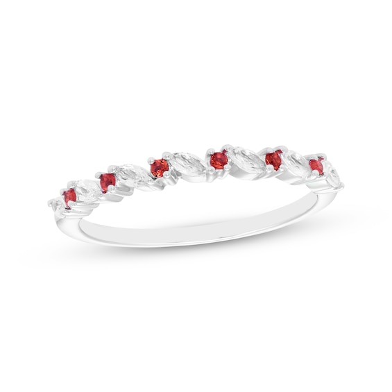 Round-Cut Lab-Created Ruby & Marquise-Cut White Lab-Created Sapphire Ring Sterling Silver