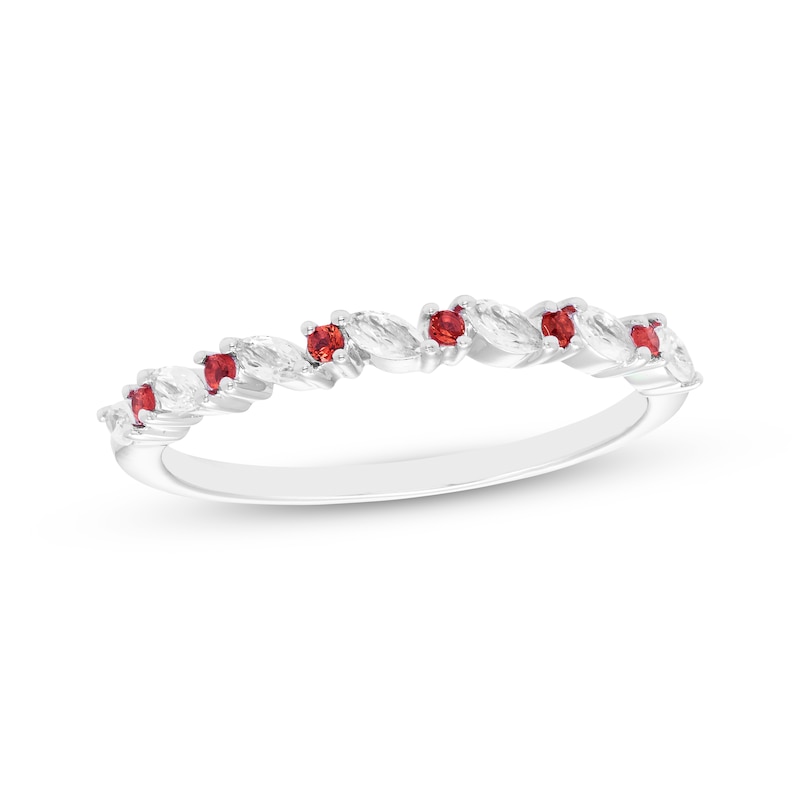 Main Image 1 of Round-Cut Lab-Created Ruby & Marquise-Cut White Lab-Created Sapphire Ring Sterling Silver