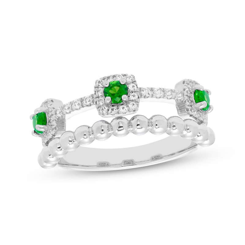 Main Image 1 of Lab-Created Emerald & White Lab-Created Sapphire Faux Stack Ring Sterling Silver