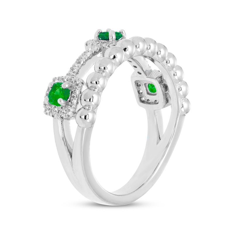 Main Image 2 of Lab-Created Emerald & White Lab-Created Sapphire Faux Stack Ring Sterling Silver