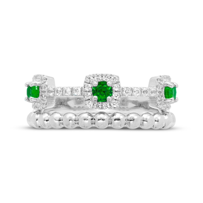 Main Image 3 of Lab-Created Emerald & White Lab-Created Sapphire Faux Stack Ring Sterling Silver