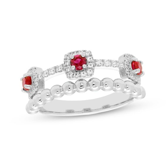 Lab-Created Ruby & White Lab-Created Sapphire Faux Stack Ring Sterling Silver