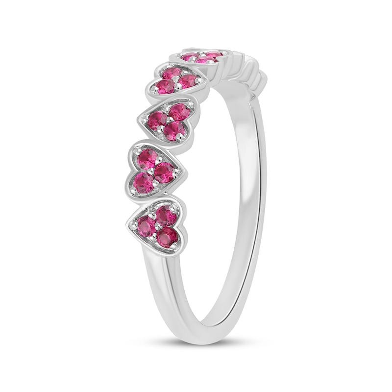 Main Image 2 of Lab-Created Ruby Alternating Hearts Ring Sterling Silver