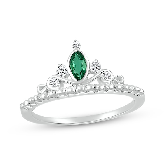 Marquise-Cut Lab-Created Emerald & White Lab-Created Sapphire Tiara Ring Sterling Silver