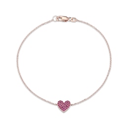 Lab-Created Ruby Heart Bracelet 10K Rose Gold 7.25&quot;