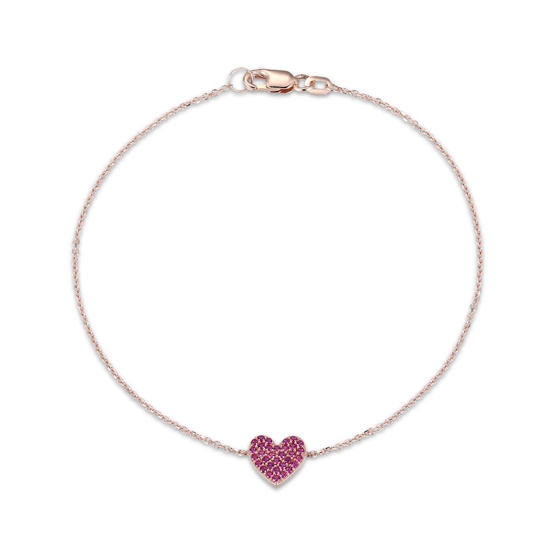 Main Image 1 of Lab-Created Ruby Heart Bracelet 10K Rose Gold 7.25&quot;